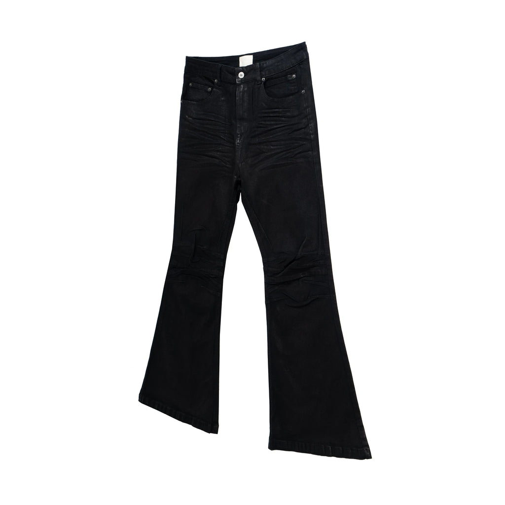 Retro dark brush wax coating washed jeans for men, mid-waist loose fit, black colour