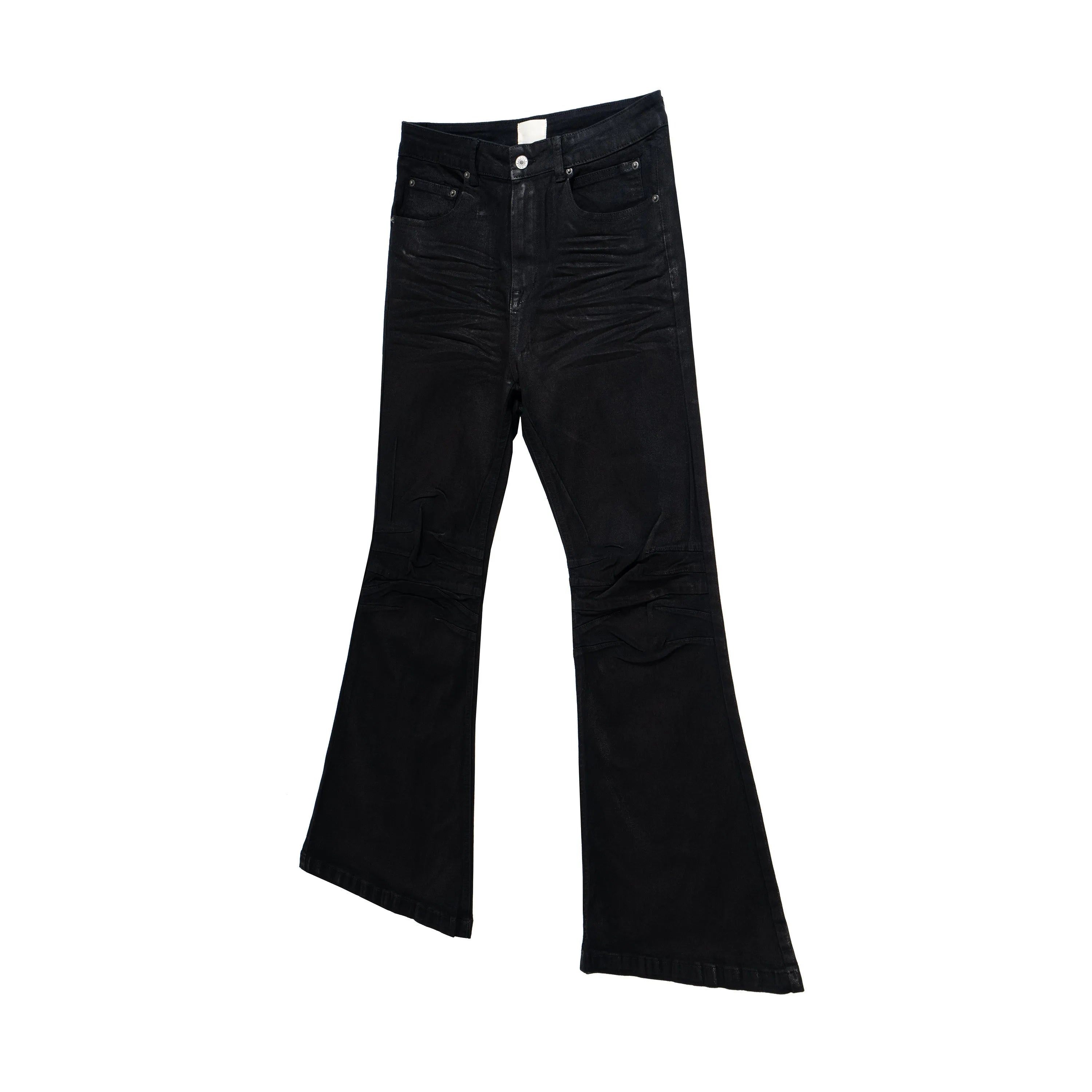 Retro dark brush wax coating washed jeans for men, mid-waist loose fit, black colour