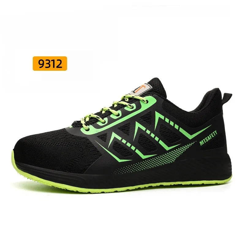 Black lightweight safety shoes with steel toe caps and lace-up front