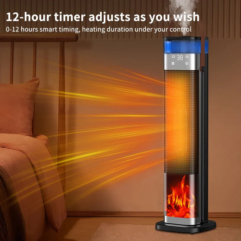 Intelligent vertical heater with humidification function and remote control in compact design