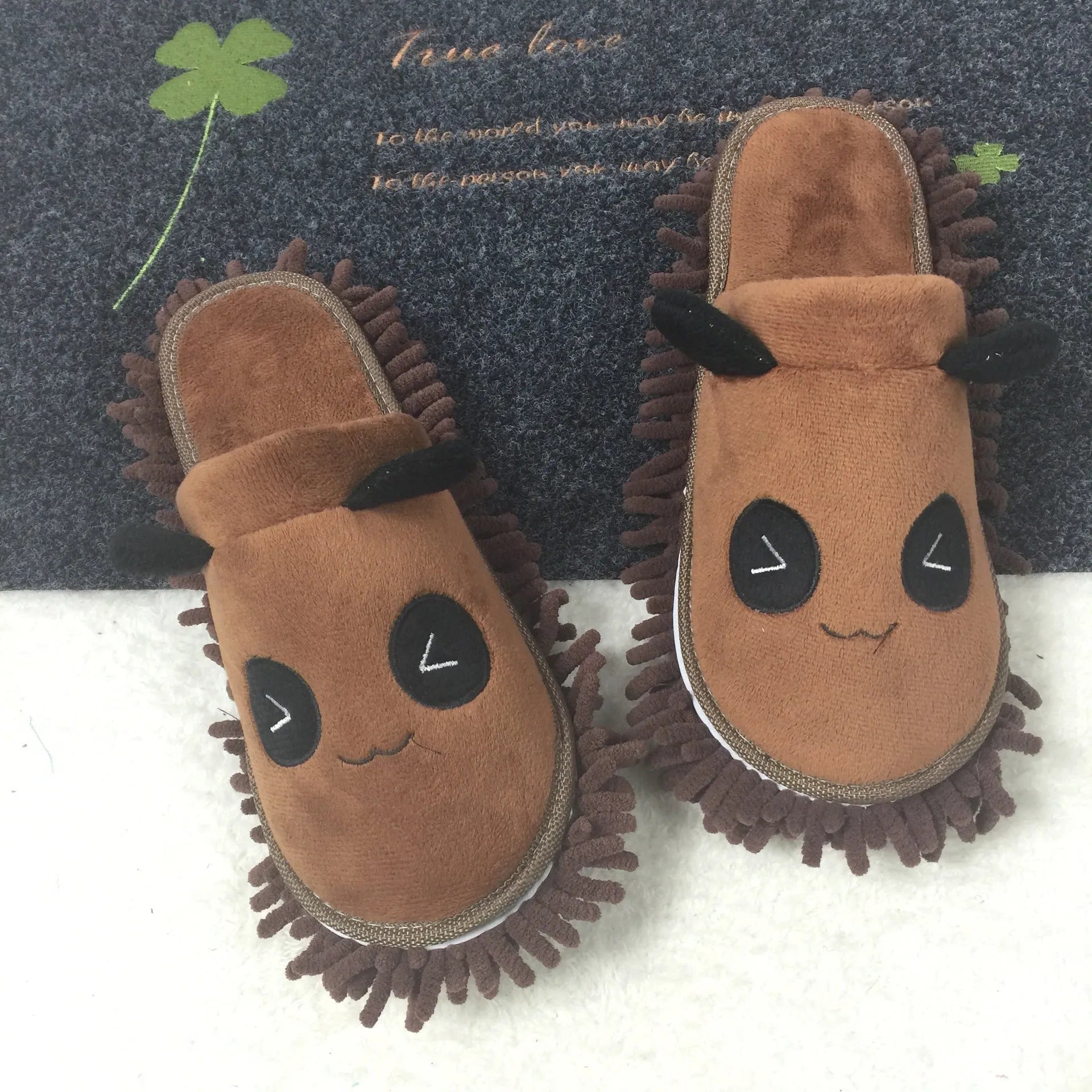 Panda-themed washable slippers with coral fleece upper and removable face mask design