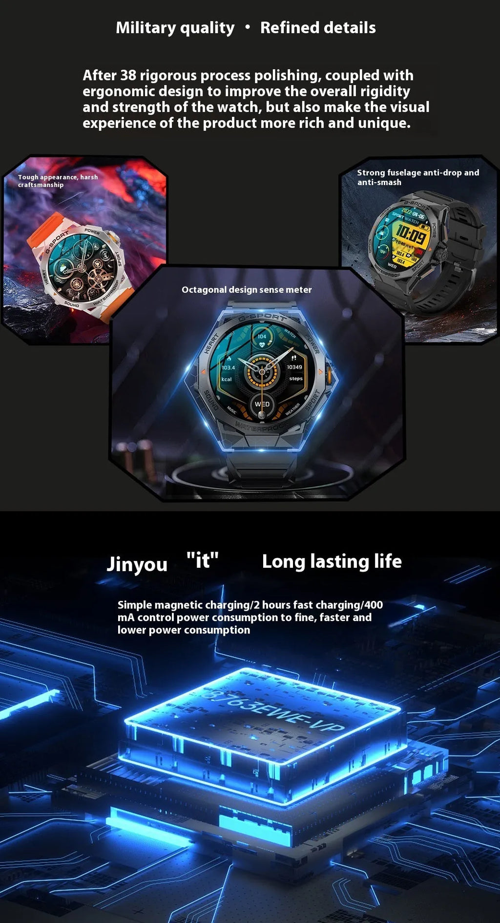 Smart watch with Bluetooth calling, TFT screen, silicone wristband, black or silver orange colour