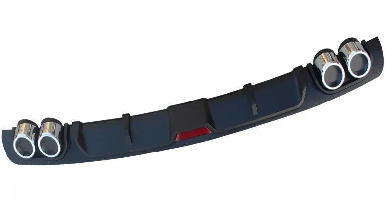 Black PP plastic rear bumper spoiler for car modification, shown in 118cm and 129cm sizes.