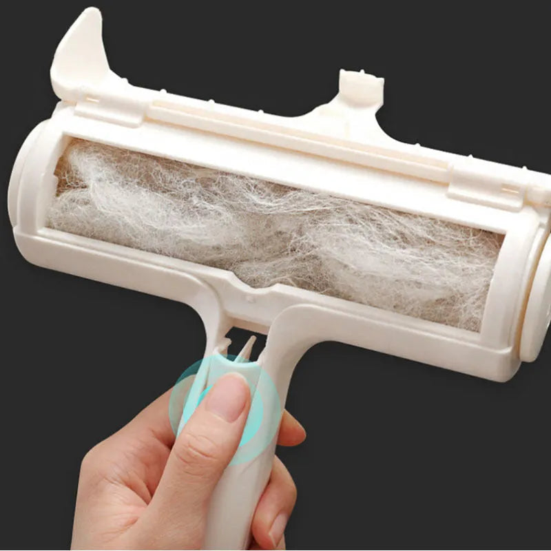 White reusable pet hair remover roller for dog and cat hair on fabric furniture and carpet