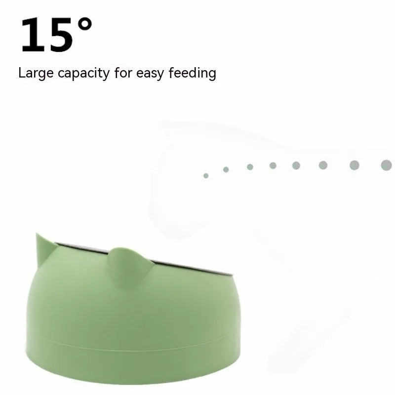 Stainless steel double bowl cat bowl with oblique mouth, available in 200ml and 400ml, Matcha Green colour option