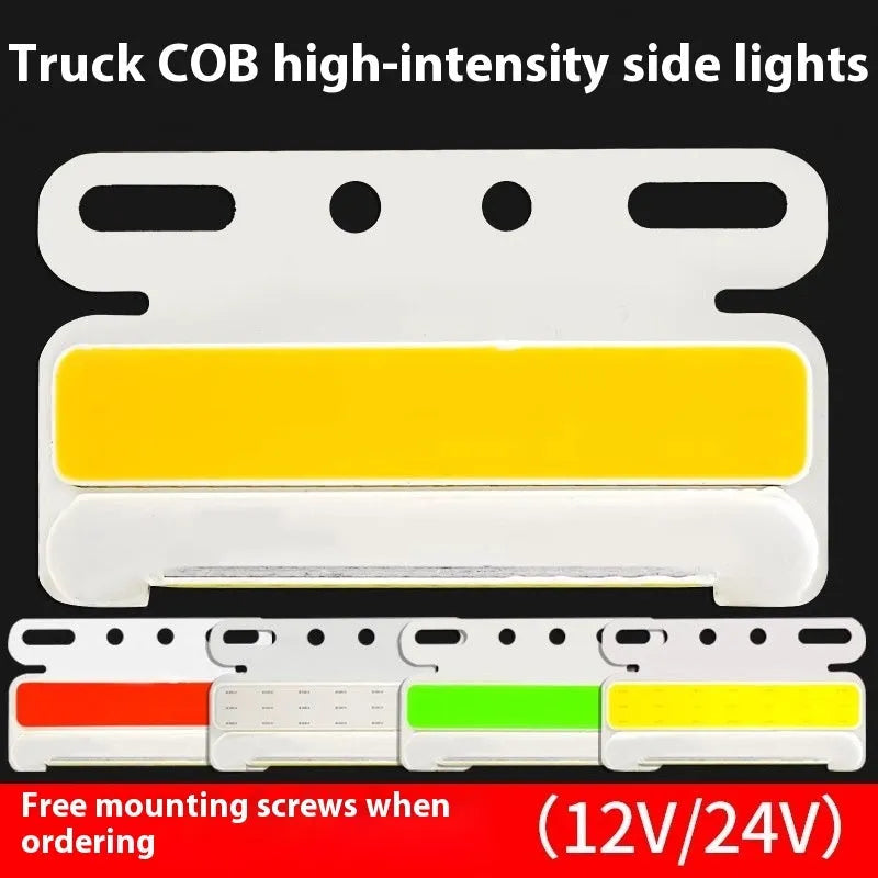 Waterproof aluminium alloy COB LED ground tyre light for trucks in 12v or 24v, shown in available colours.