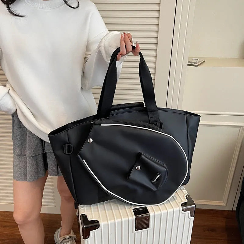 Black casual one-shoulder yoga storage bag with 36-55L capacity