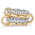 Women's handmade multi-layer silver diamond ring in copper and zirconia, side view on neutral background