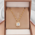 Women's gold geometric clavicle chain with quadrilateral pendant and gemstone inlay on water wave chain