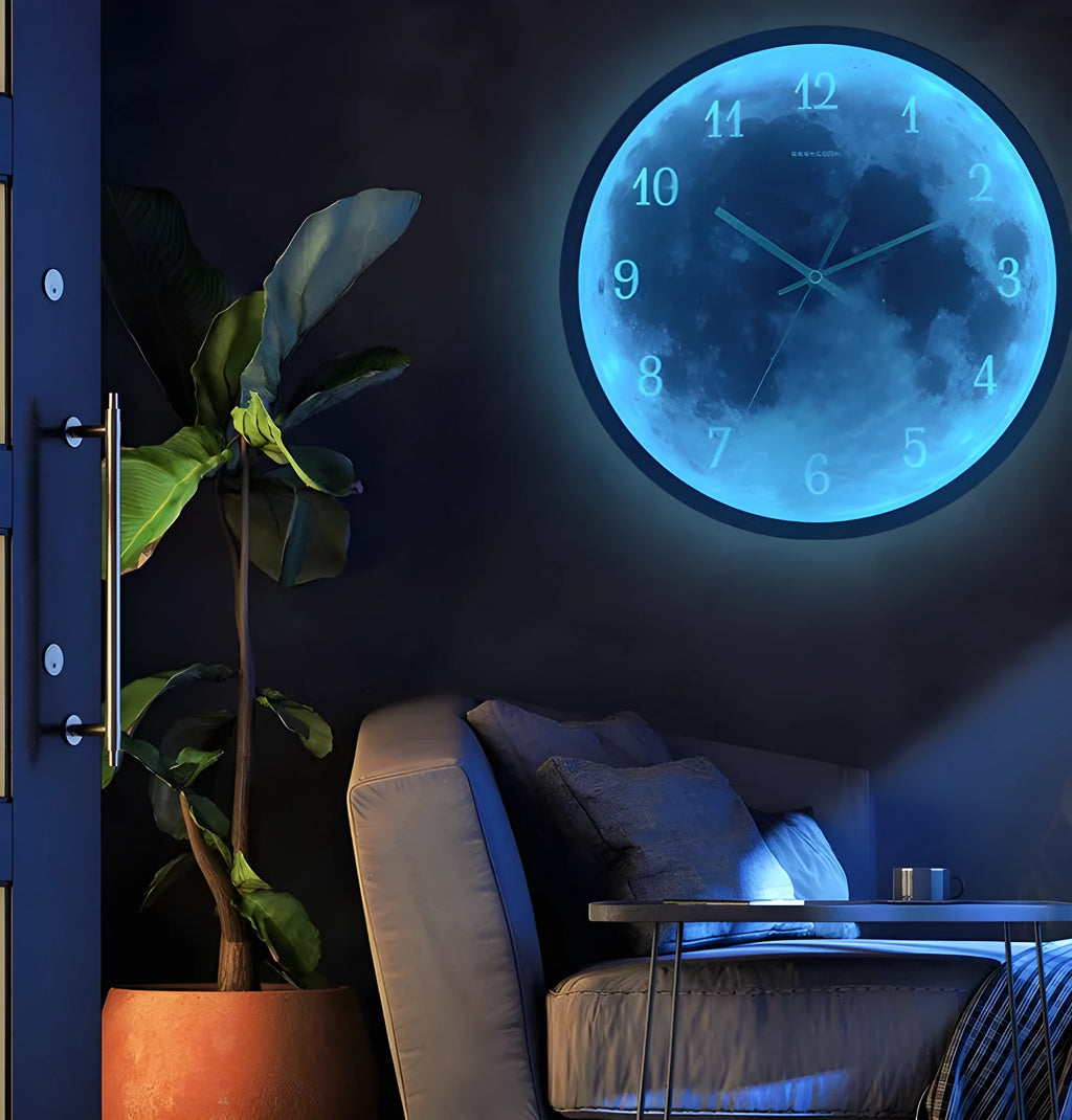12-inch 30cm sound control luminous wall clock with blue moon design and silent movement