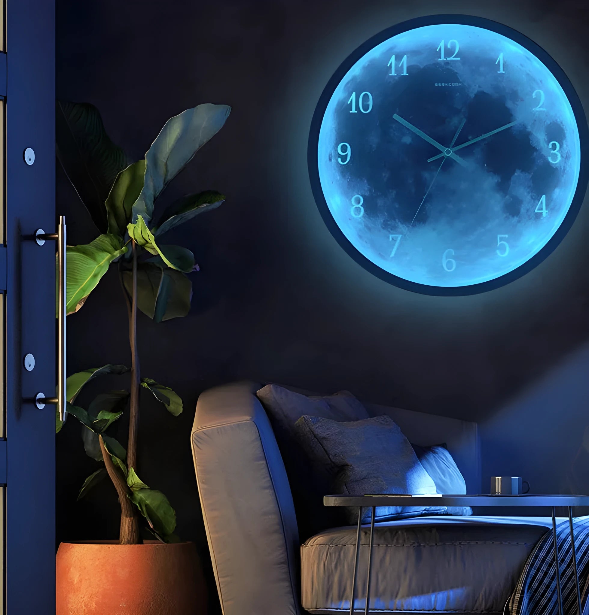 12-inch 30cm sound control luminous wall clock with blue moon design and silent movement