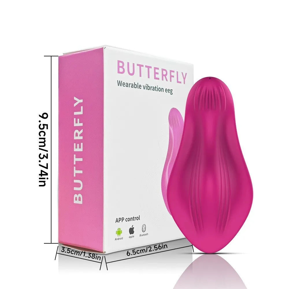 Rose red APP controlled wearable female massager with butterfly design and USB charging