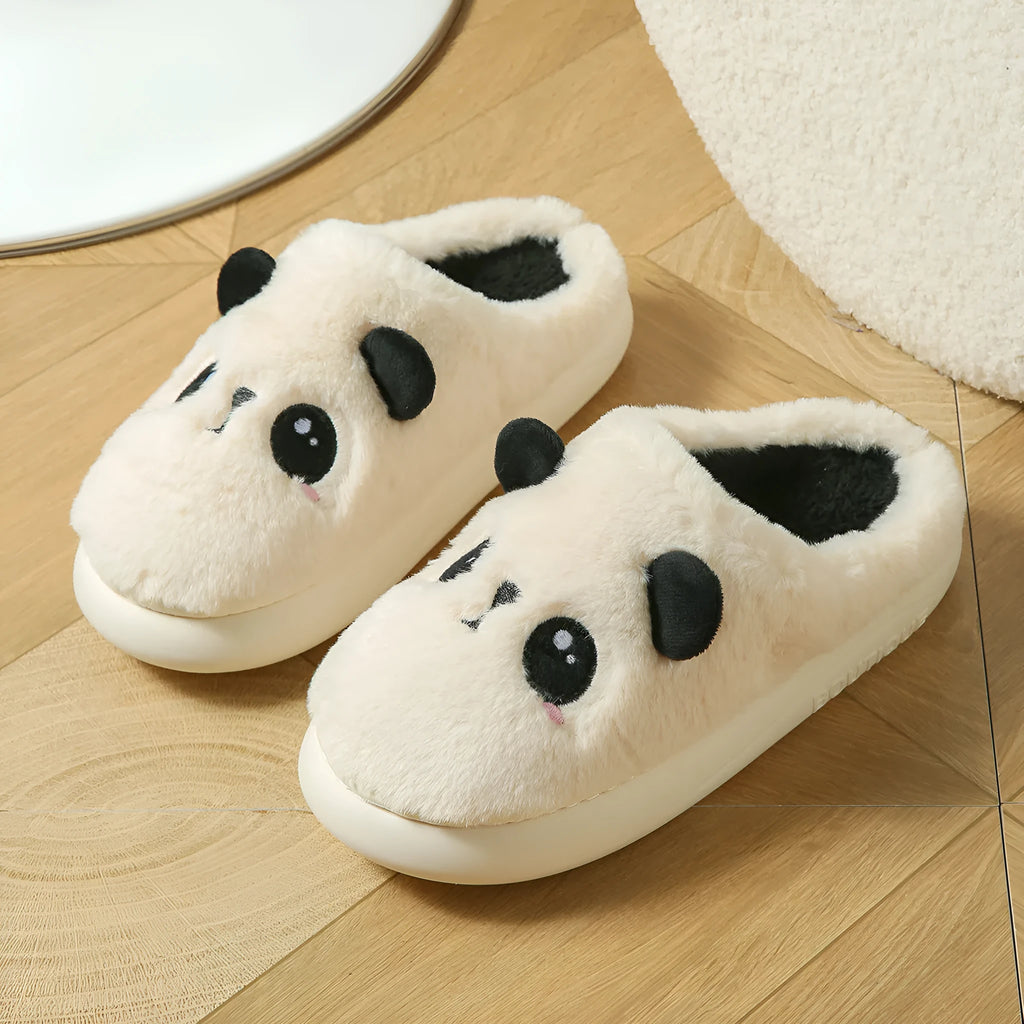 Panda pattern cotton and linen toe ring slippers with non-slip PVC soles