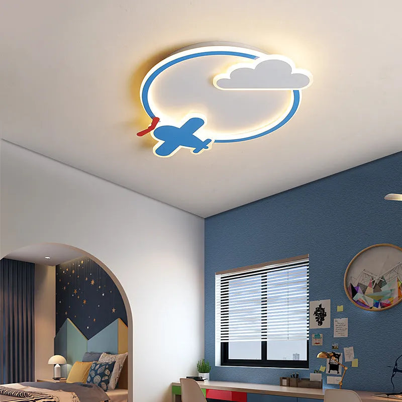 Cartoon model airplane and deer iron acrylic LED ceiling lamp 50cm for bedrooms