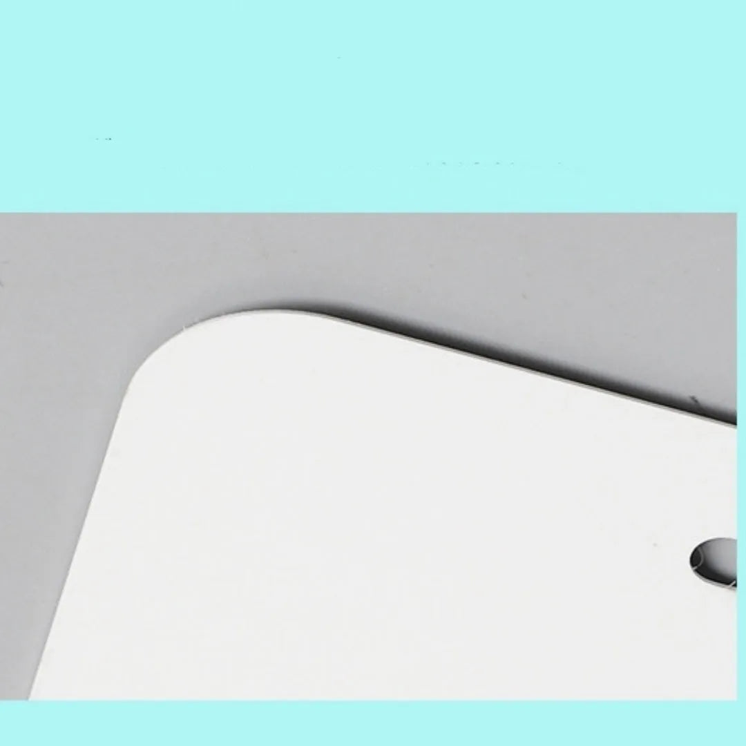 White aluminium licence plate sheet measuring 30.3 by 15 centimetres with four thickness options
