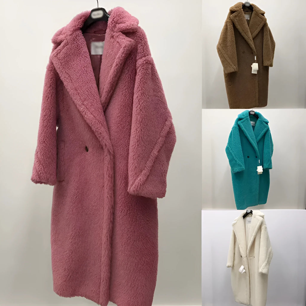 Women's long wool and alpaca fleece fibre coat in urban style, medium length 65cm, available in multiple colours