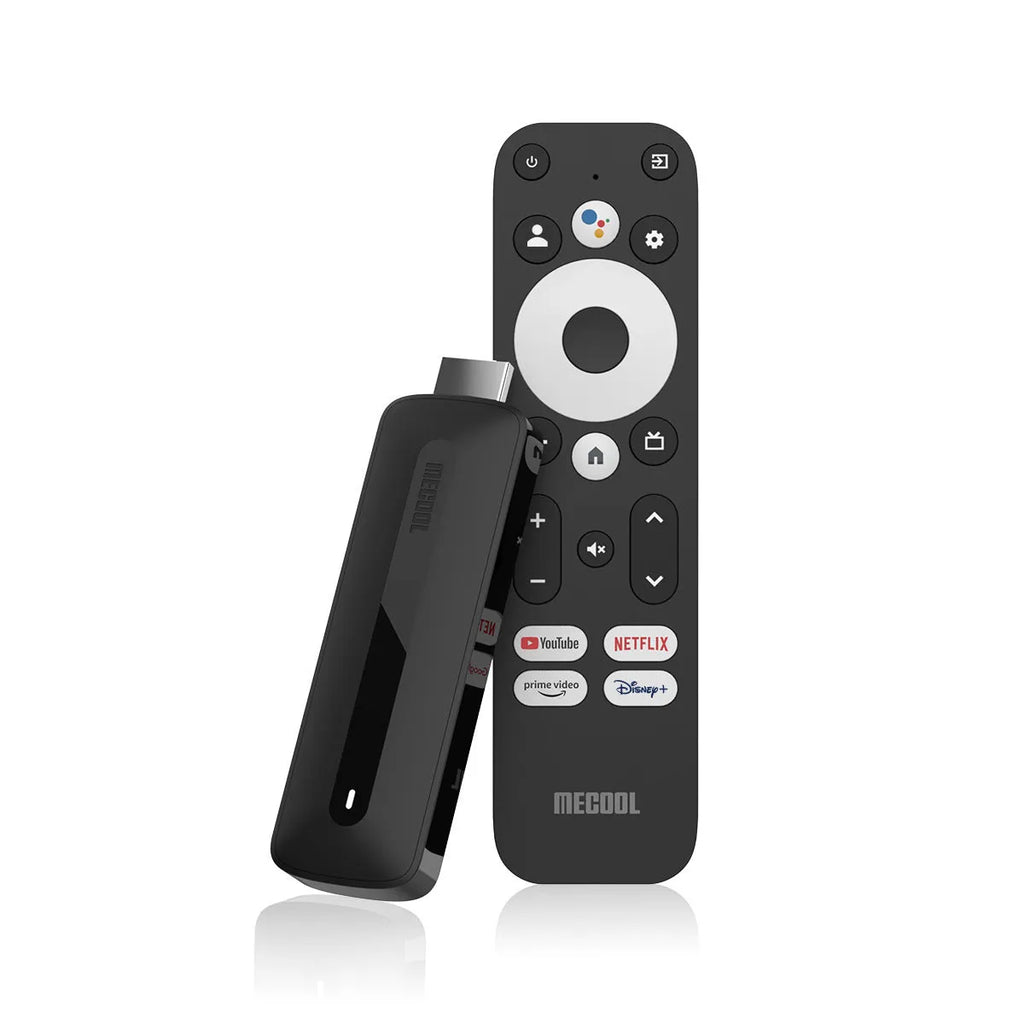 Black Android 4K network player S905Y4 with Bluetooth remote control on desk