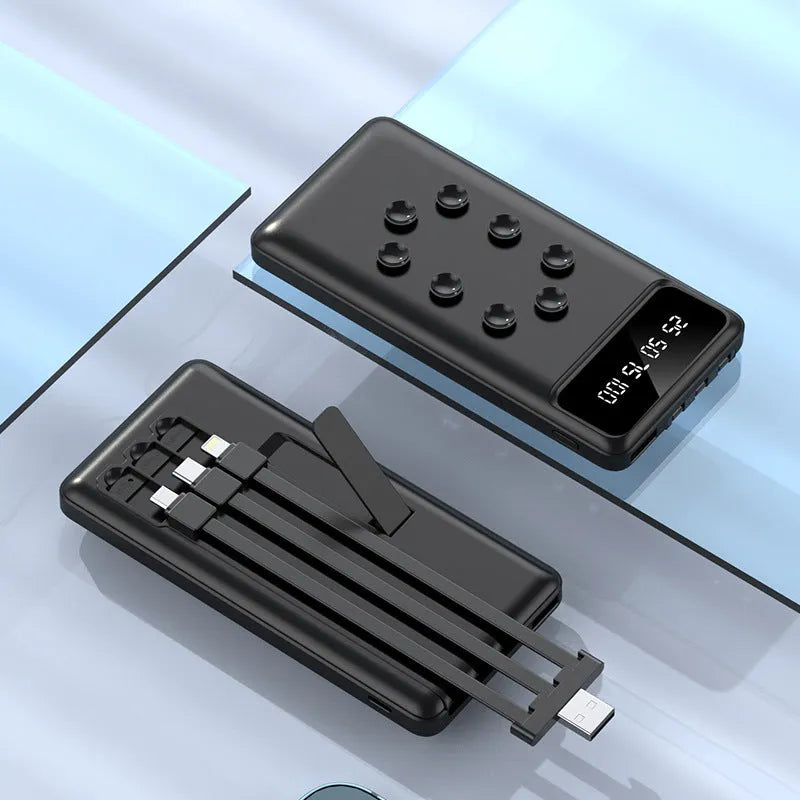 Suction cup power bank 10000mAh with detachable bracket and cable in black or white