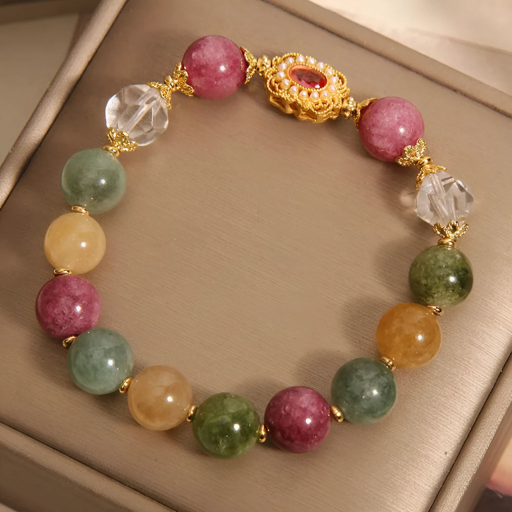 Jade colour tourmaline women's bracelet with alloy construction and rhinestone decorative elements
