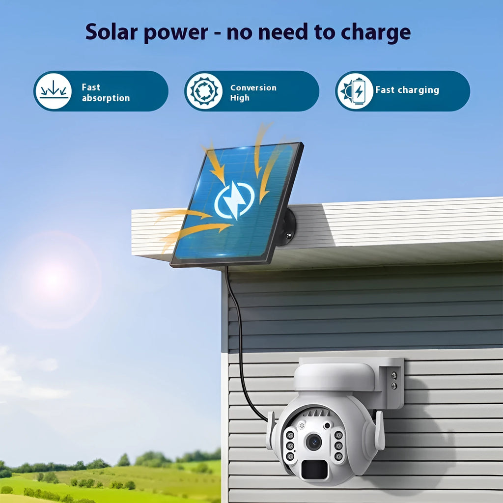 Q55 3 million pixel solar security camera with night vision mounted outdoors
