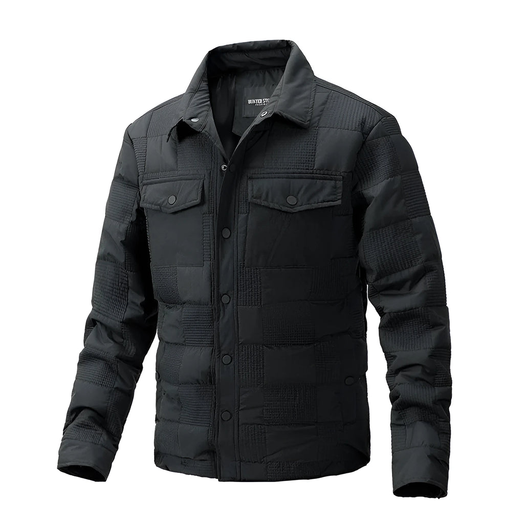 Men's quilted shirt jacket with knitted polo collar in multiple colour options