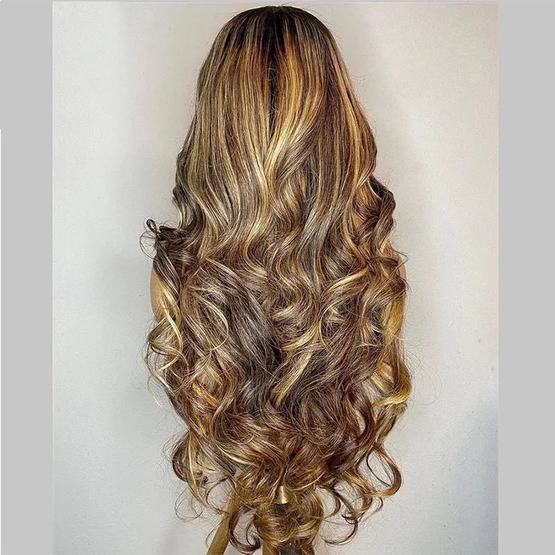 Long curly front lace synthetic wig in a 134 gradient colour with side bangs
