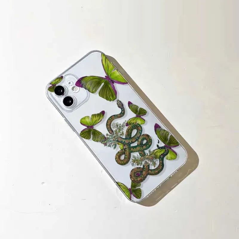 Creative funny butterfly snake silicone phone case for iPhone, transparent frosted finish