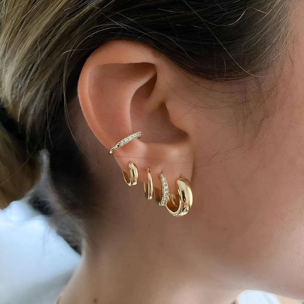 Inlaid zircon round geometric stud earrings set of five copper base gold and white K tones for women