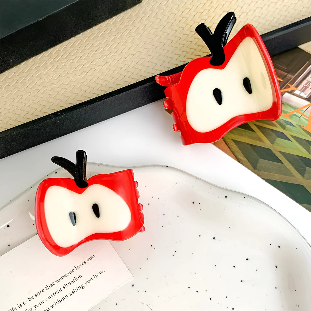 Handmade red spliced apple hair clip, large and small sizes for women, mixed material build