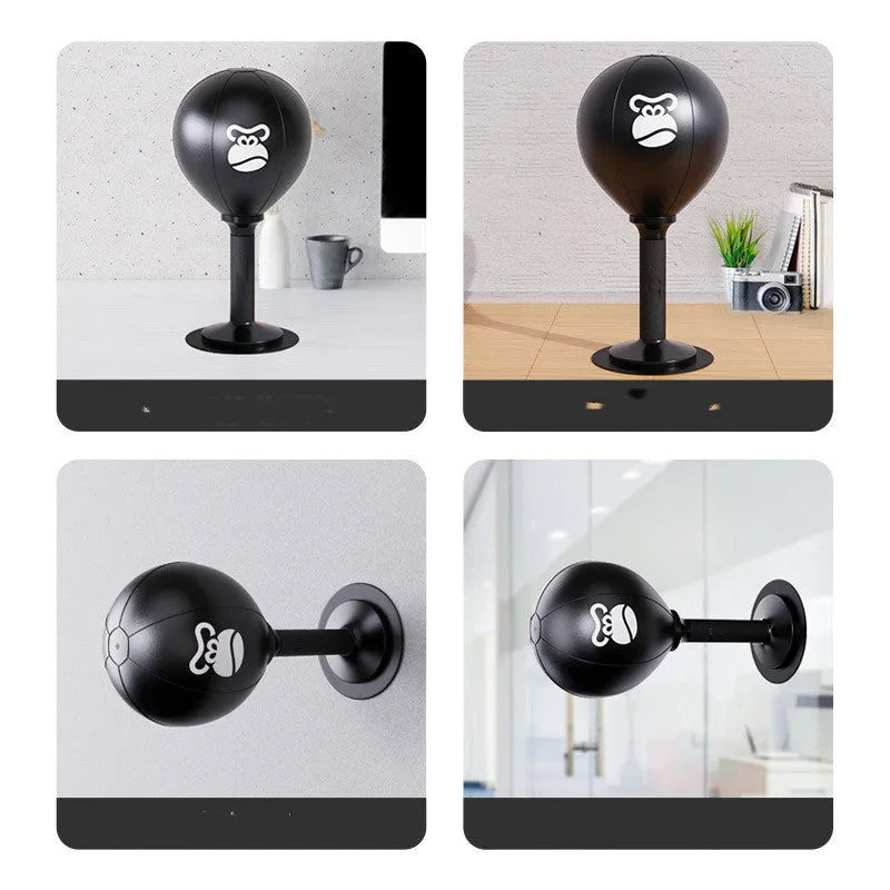 Desktop children boxing ball reaction set in black with Cool Bear design, 40CM height, PU ball