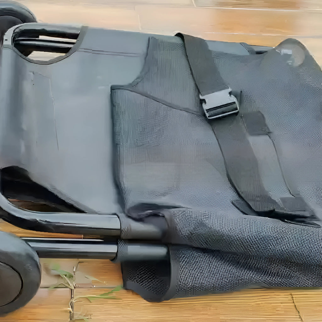 Large black aluminium alloy foldable pet stretcher for emergency dog transport.