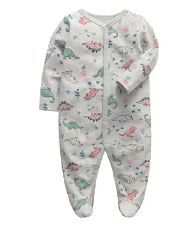 Cotton one-piece baby romper with dinosaur print for infants 3-12 months