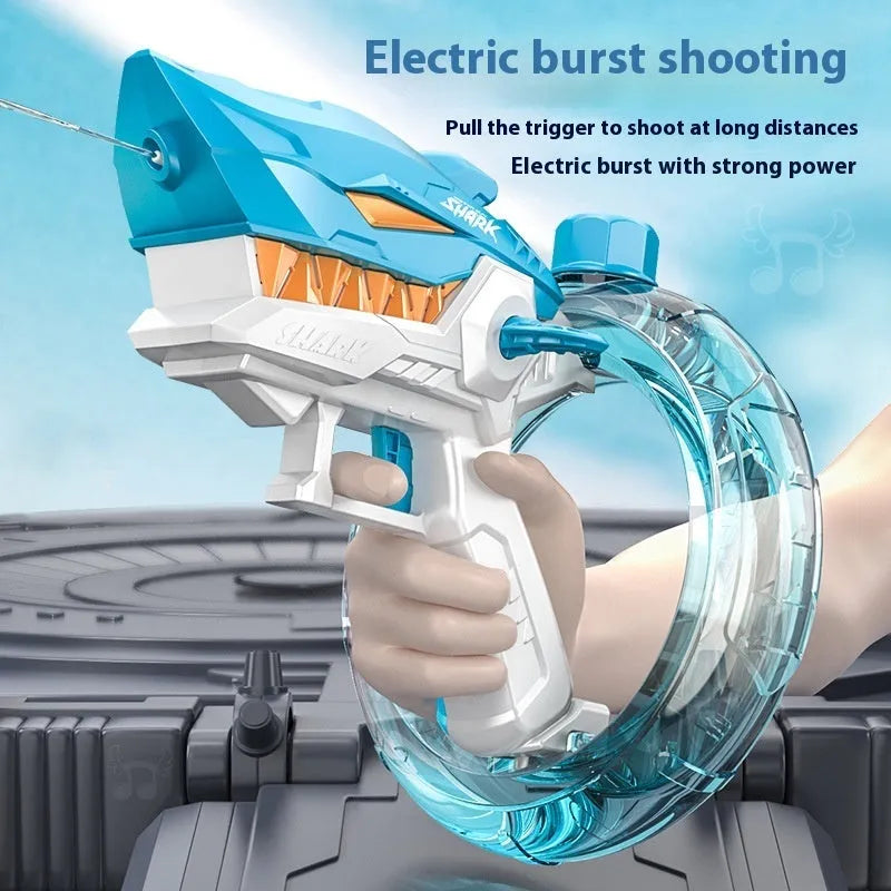 Blue Shark electric water gun toy with large tank for automatic continuous water fire