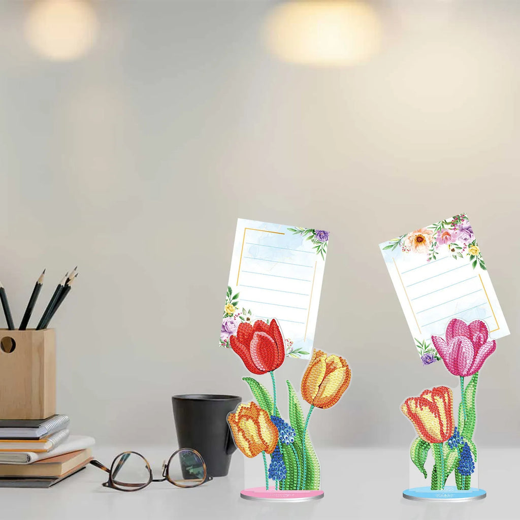 Diamond painting decorative desktop note clip with colourful facets and clip mechanism