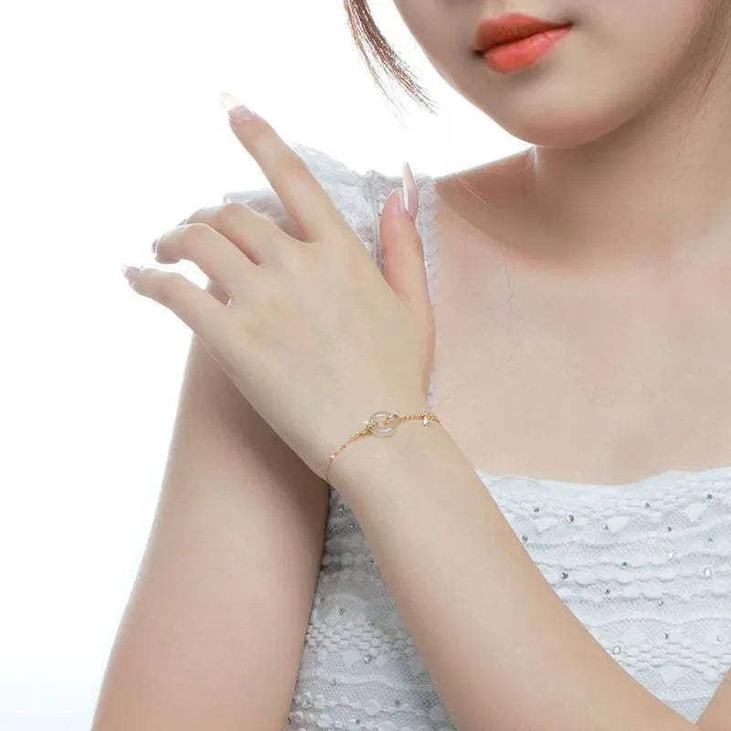 Silver gold electroplated peace buckle bracelet with white chalcedony stones in starry sky pattern