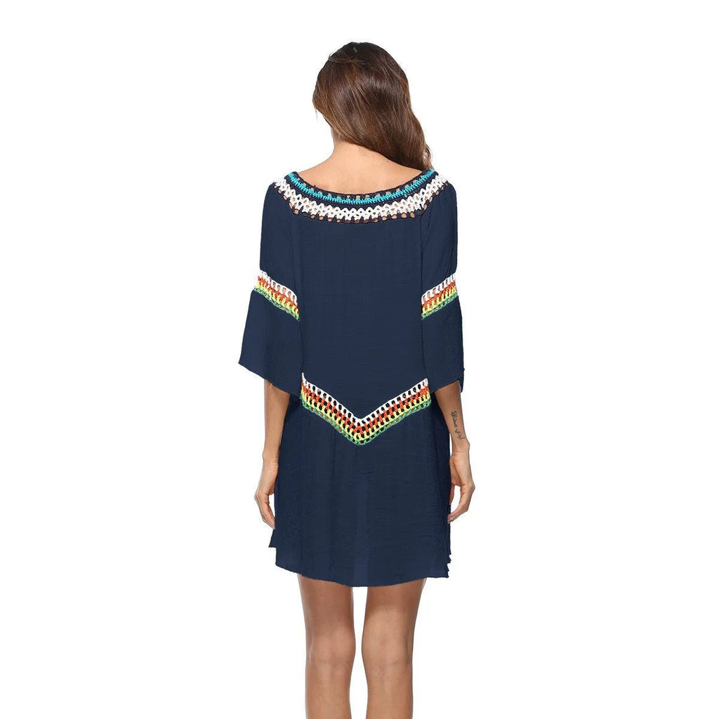 Crocheted ethnic style beach cover-up top in apricot colour for sun protection