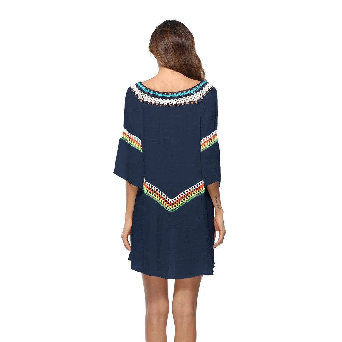 Crocheted ethnic style beach cover-up top in apricot colour for sun protection