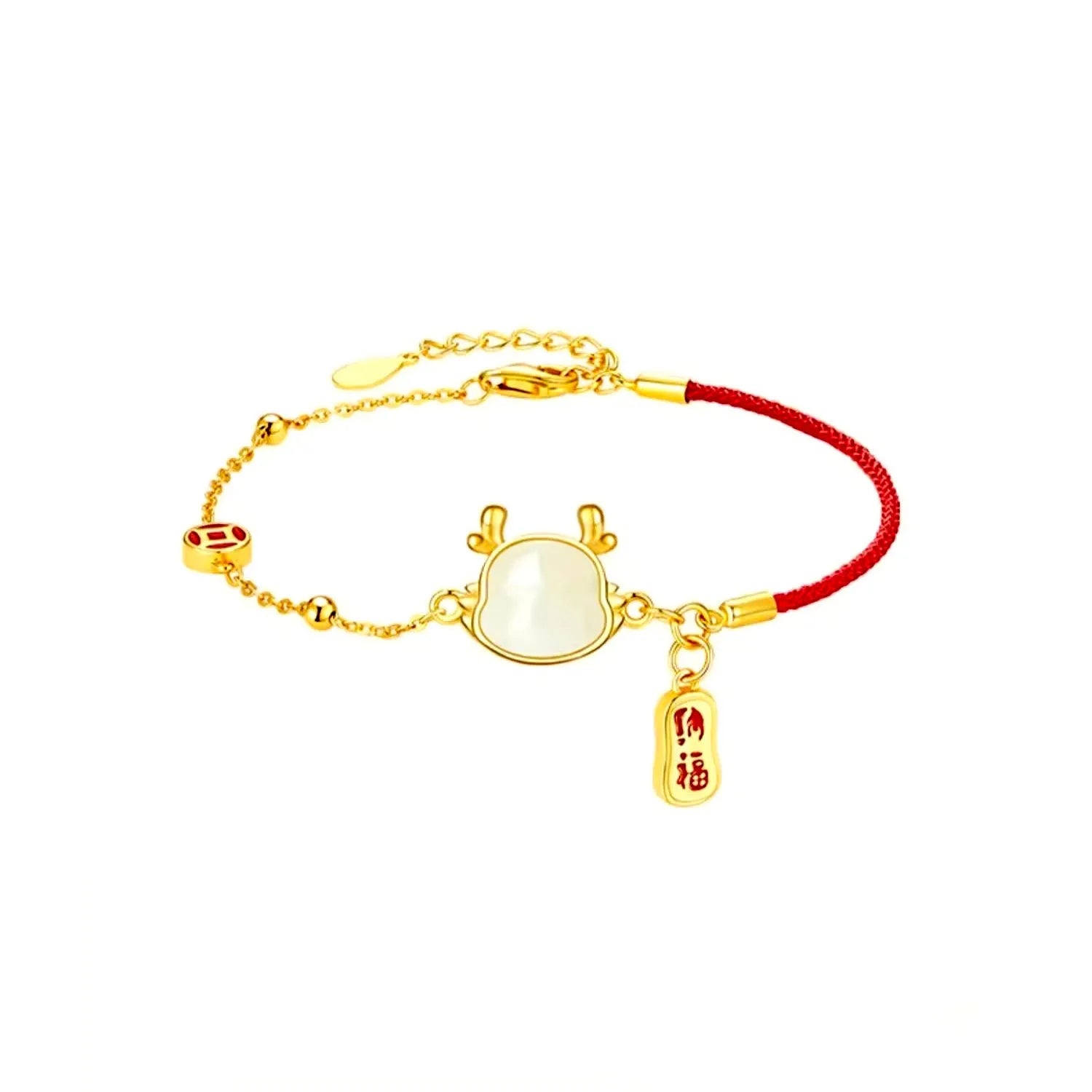 Silver plated dragon zodiac bracelet with Hetian jade detailing on wrist