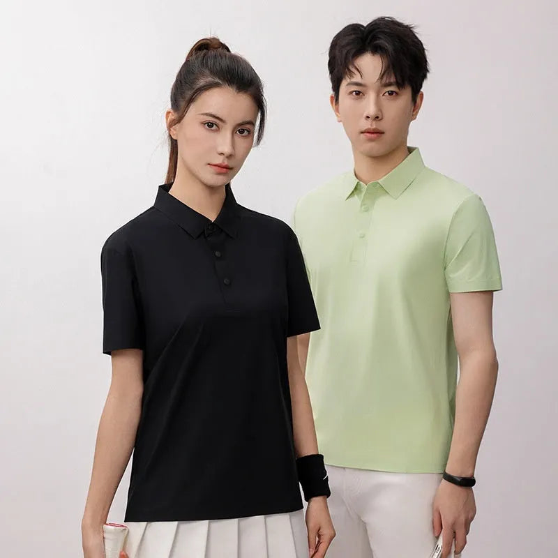 Man wearing a seamless brocade ammonia polo shirt for running or golf in a solid colour.