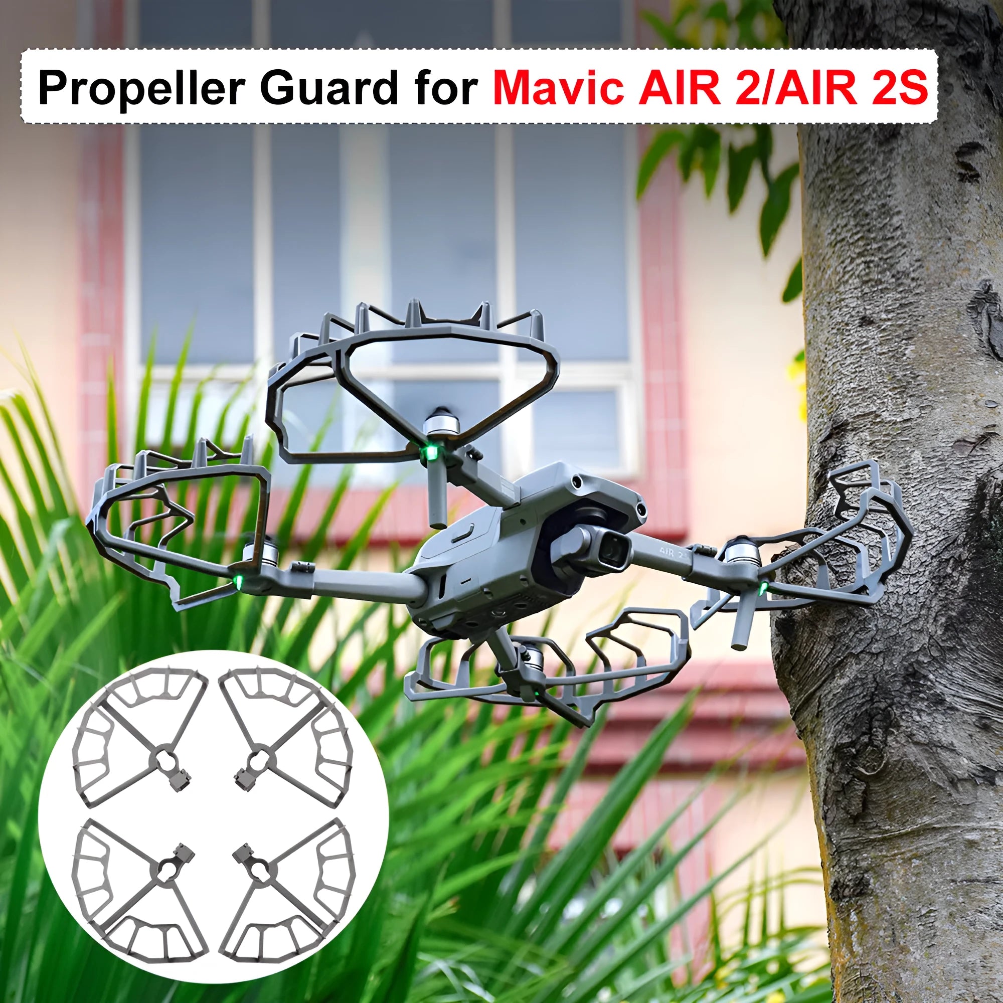 Grey ABS propeller protection ring for DJI Air 2 and Air 2S drones showing semi-enclosed blade guard design