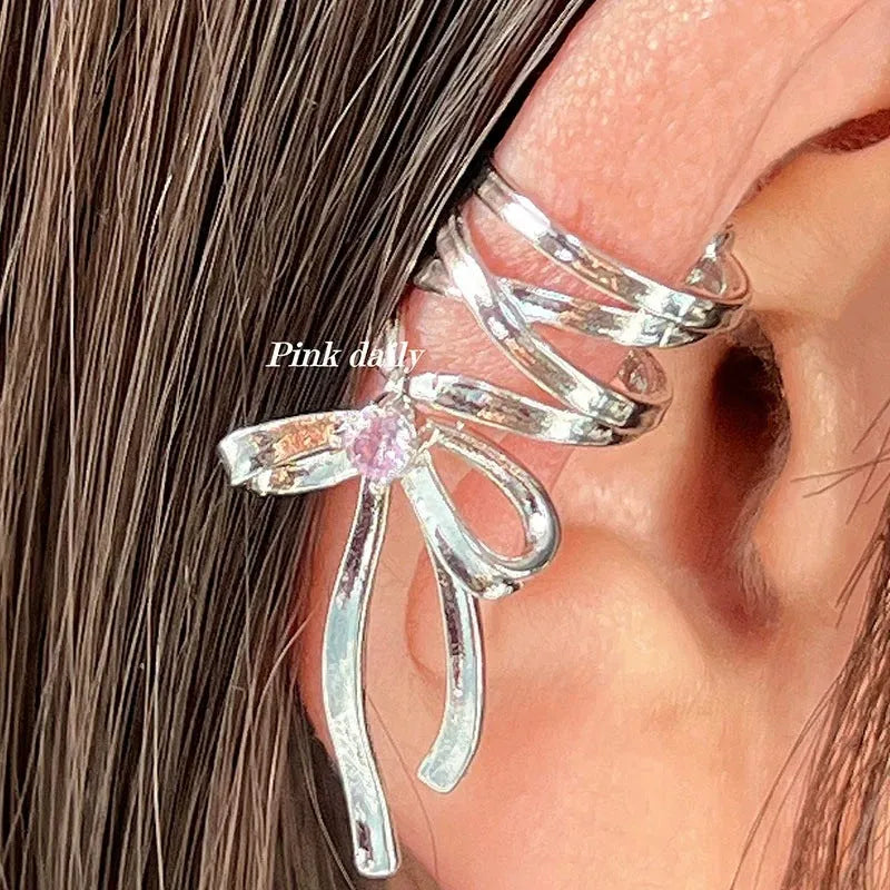 Non-piercing ribbon bow ear clip ballet style alloy electroplated women fashion earrings