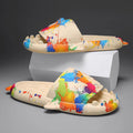 Shark design open-toe EVA slippers for men and women in beige, shown in size 40.