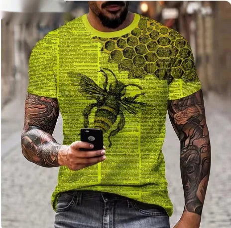 Men's 3D lion printed polyester t-shirt showing detailed graphic design on front