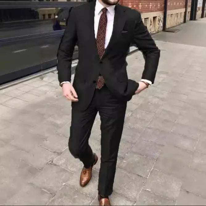 Men's slim fit two-button business suit in acetate fibre available in multiple colours