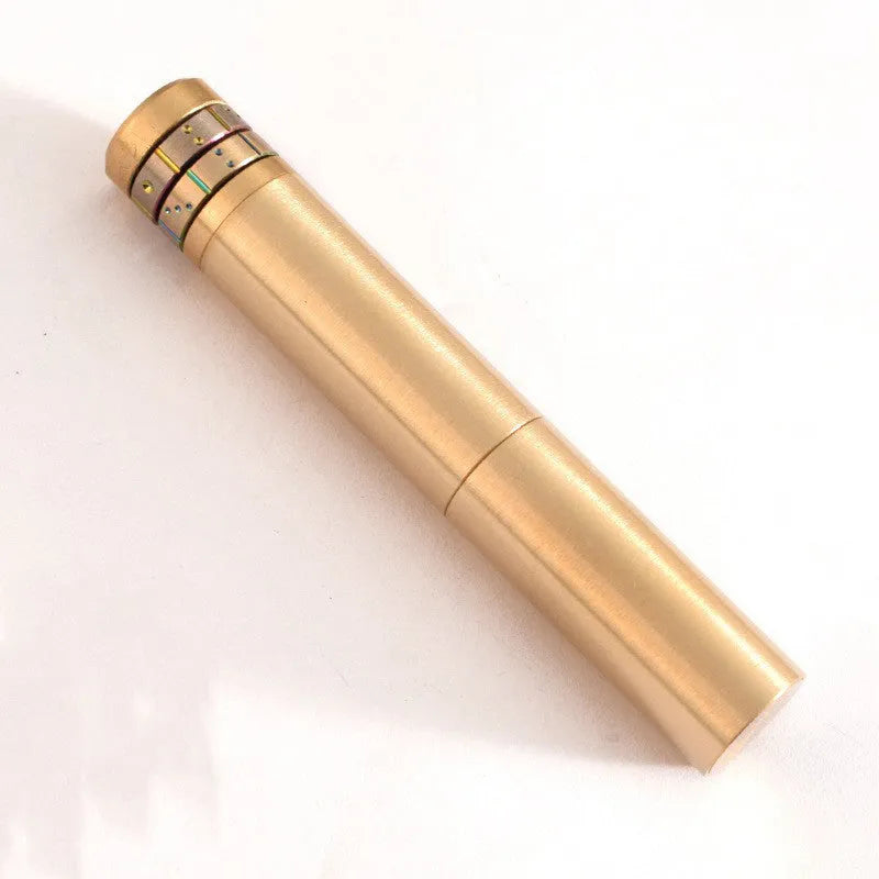 Nunchaku brass kerosene lighter with metal body, YG brushed finish, 9.9cm closed and 12.7cm telescopic length