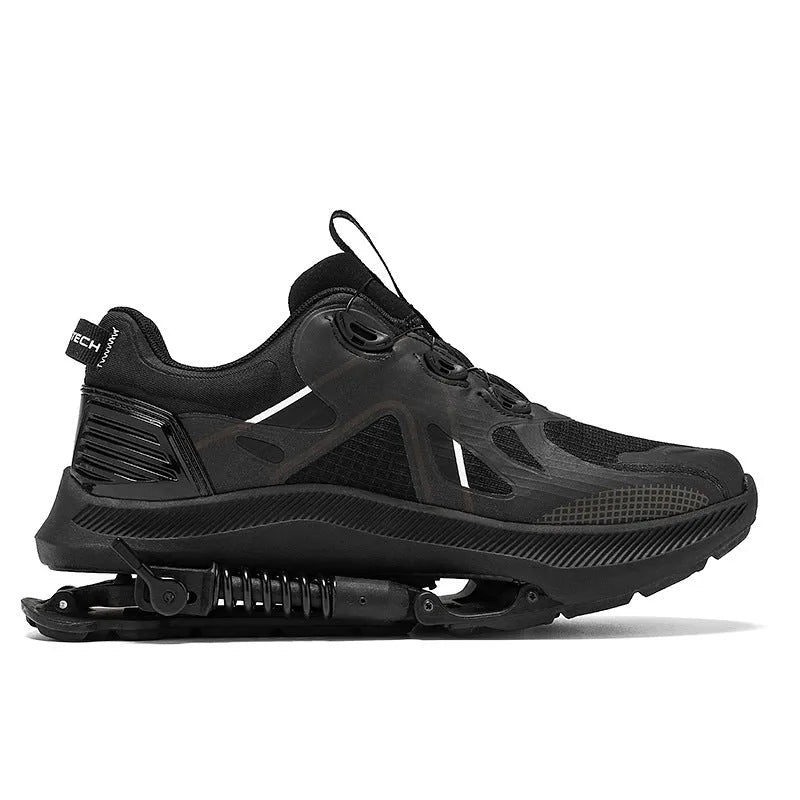 Black Power Mechanical running shoes with mesh upper and lace-up closure on a rubber EVA sole.