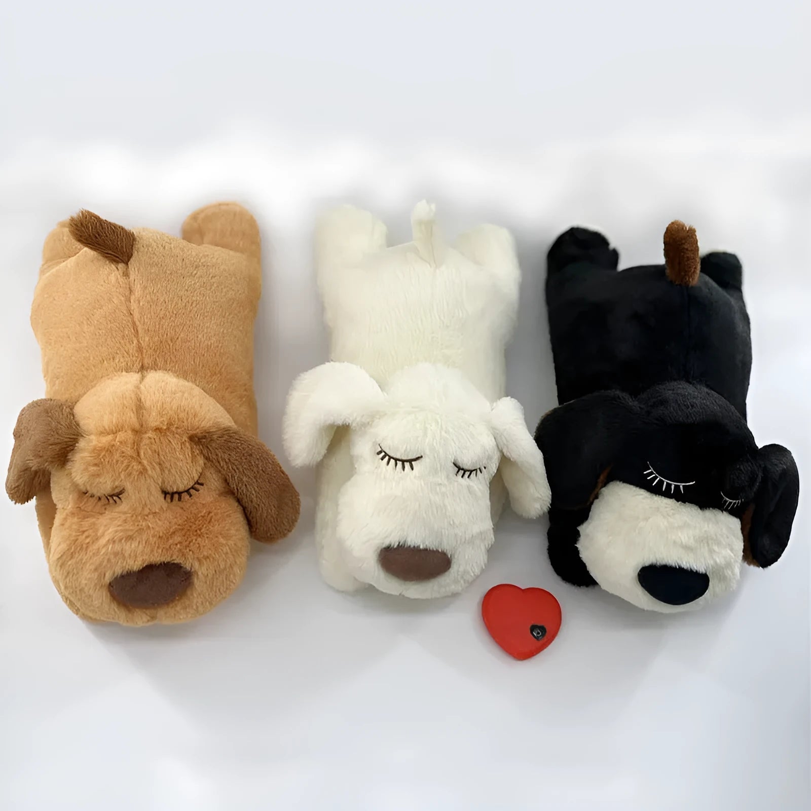 Pet anxiety companion sleep toy with heartbeat device in beige, for dogs and cats, 17x36x17 cm