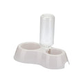 Plastic automatic pet double bowl with food bowl and water bottle in blue, grey or pink