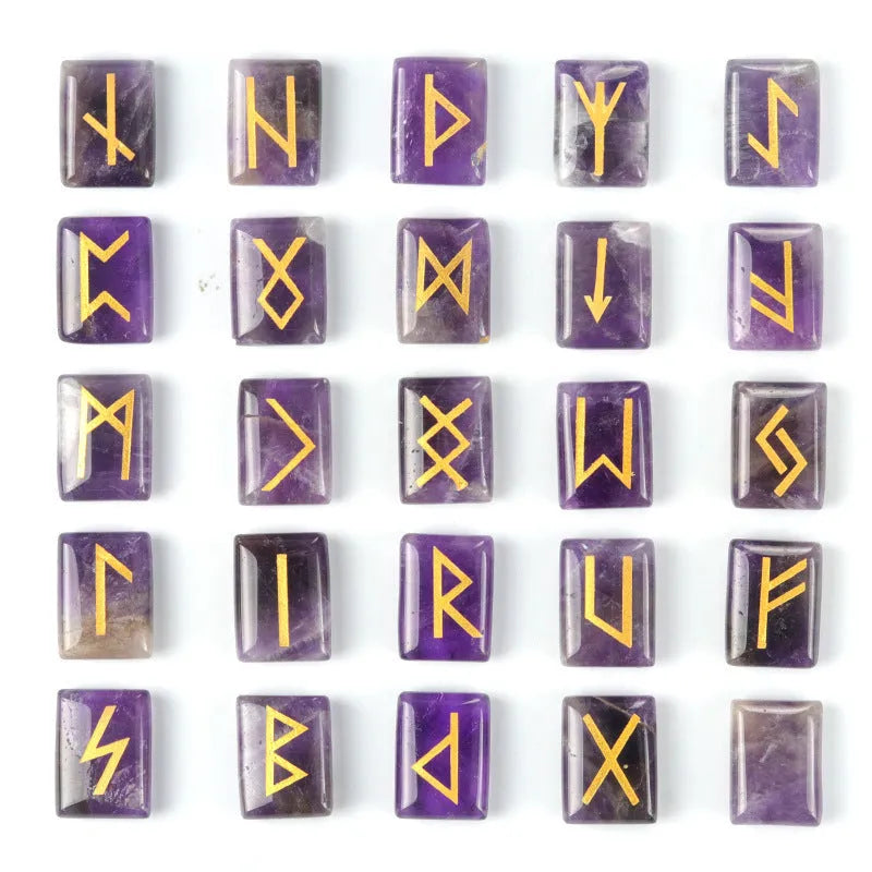 Square natural crystal THALO Luen rune ornament in tigereye and red agate colour options