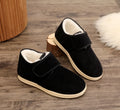 Soft soled velvet thick cotton winter shoes in black with buckle fastening, size 38 to 45